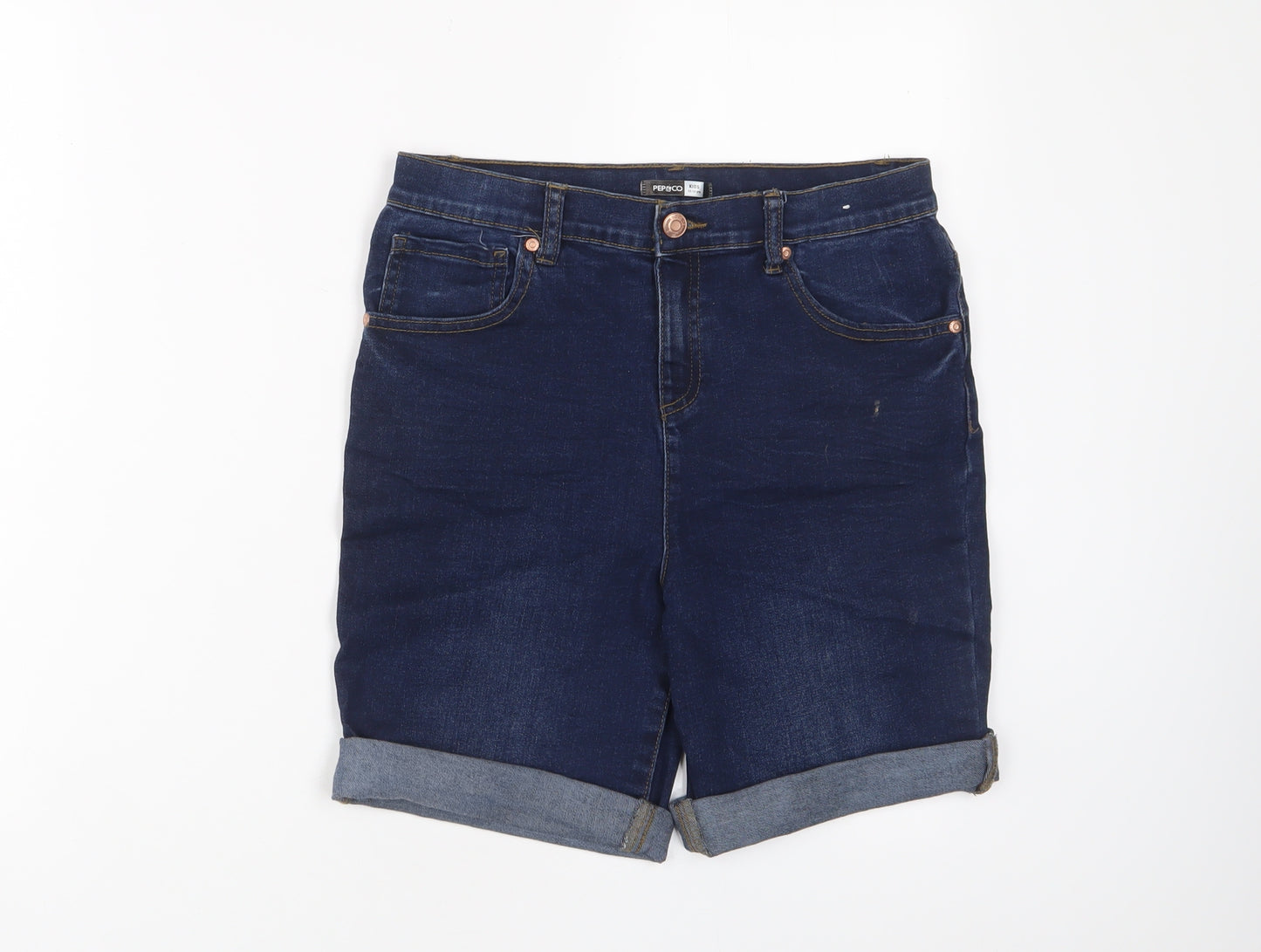 PEP&CO Girls Blue Cotton Bermuda Shorts Size 12-13 Years L6 in Regular Zip - Adjustable waist