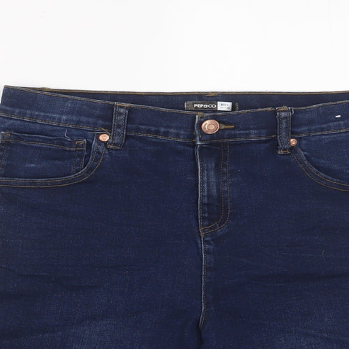 PEP&CO Girls Blue Cotton Bermuda Shorts Size 12-13 Years L6 in Regular Zip - Adjustable waist
