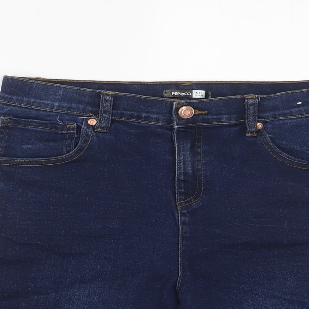 PEP&CO Girls Blue Cotton Bermuda Shorts Size 12-13 Years L6 in Regular Zip - Adjustable waist