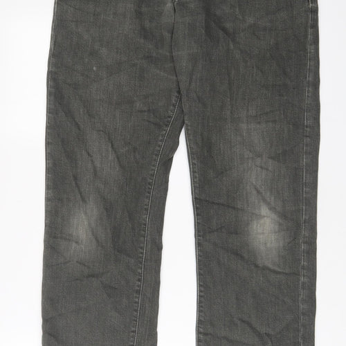 Marks and Spencer Mens Green Cotton Straight Jeans Size 32 in L31 in Regular Zip