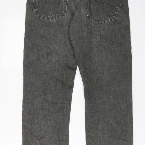 Marks and Spencer Mens Green Cotton Straight Jeans Size 32 in L31 in Regular Zip
