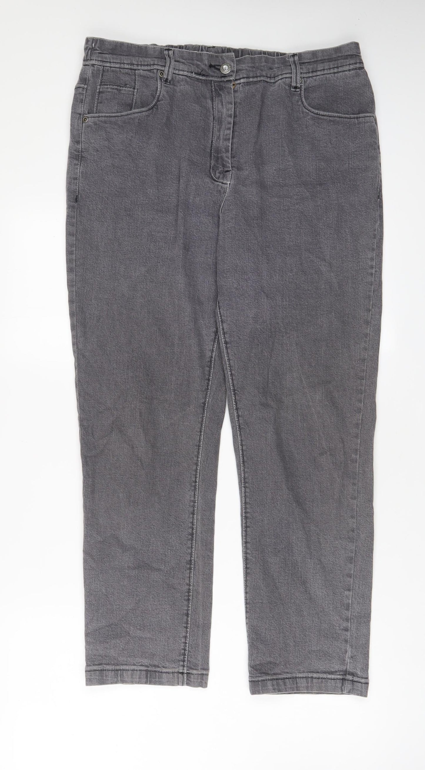 Julipa Womens Grey Cotton Straight Jeans Size 14 L26 in Regular Zip