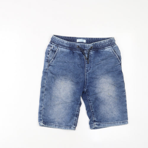Denim & Co. Boys Blue Cotton Bermuda Shorts Size 10-11 Years L8 in Regular Drawstring
