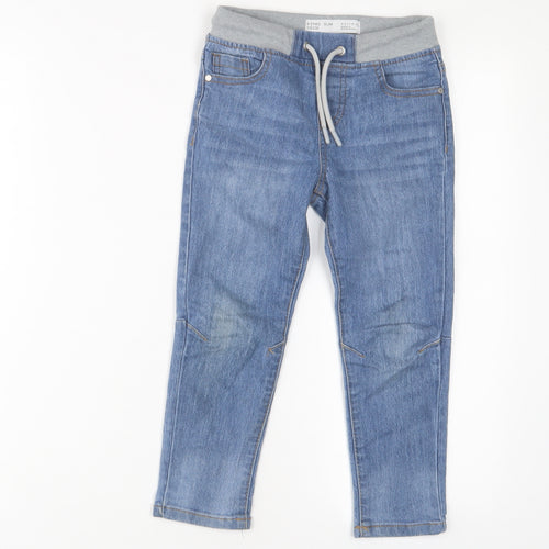 Denim & Co. Boys Blue Cotton Straight Jeans Size 4-5 Years Slim Drawstring