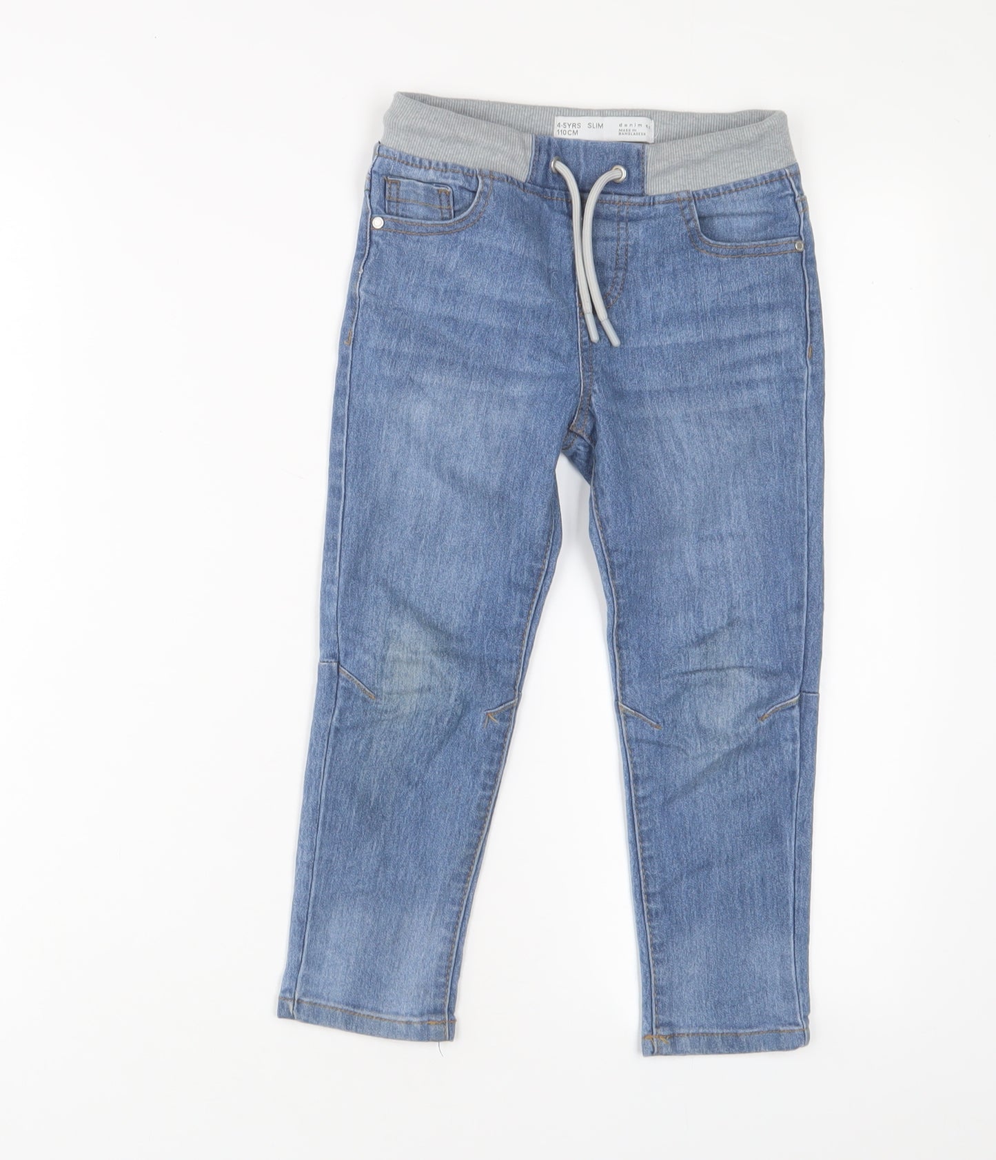 Denim & Co. Boys Blue Cotton Straight Jeans Size 4-5 Years Slim Drawstring