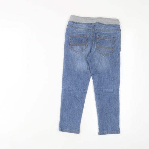 Denim & Co. Boys Blue Cotton Straight Jeans Size 4-5 Years Slim Drawstring