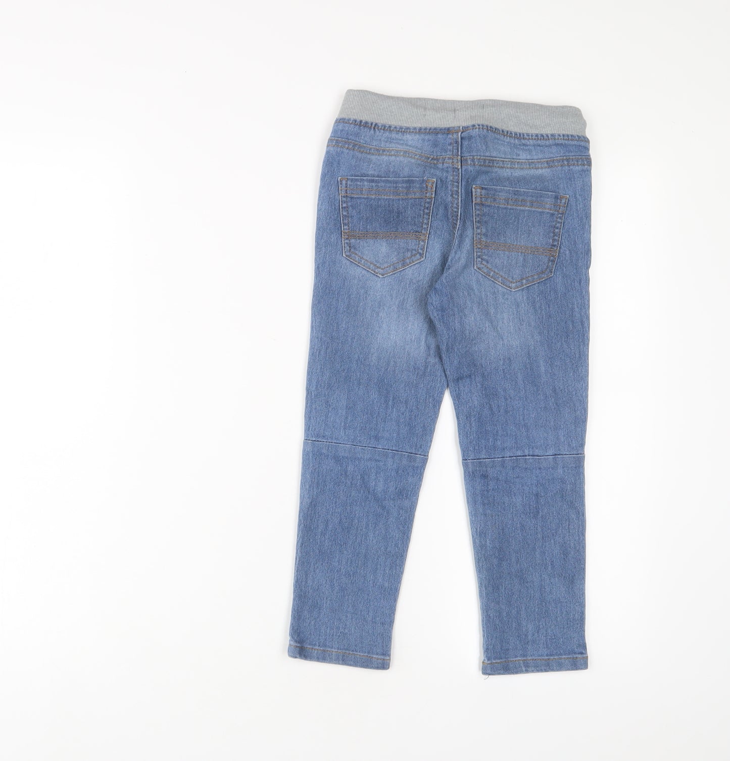 Denim & Co. Boys Blue Cotton Straight Jeans Size 4-5 Years Slim Drawstring