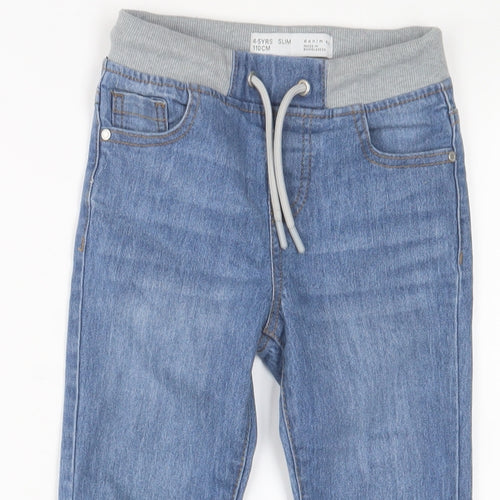Denim & Co. Boys Blue Cotton Straight Jeans Size 4-5 Years Slim Drawstring