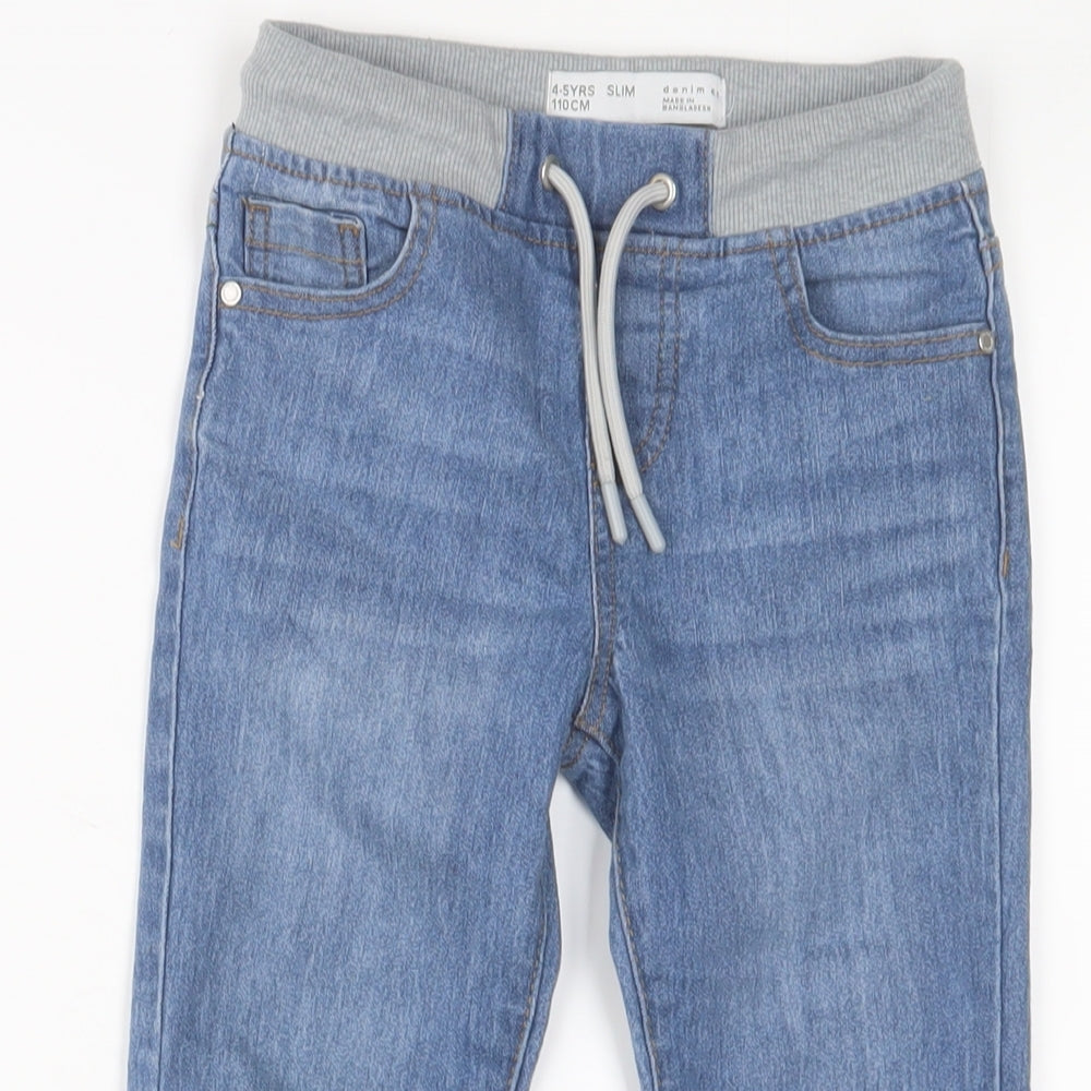 Denim & Co. Boys Blue Cotton Straight Jeans Size 4-5 Years Slim Drawstring