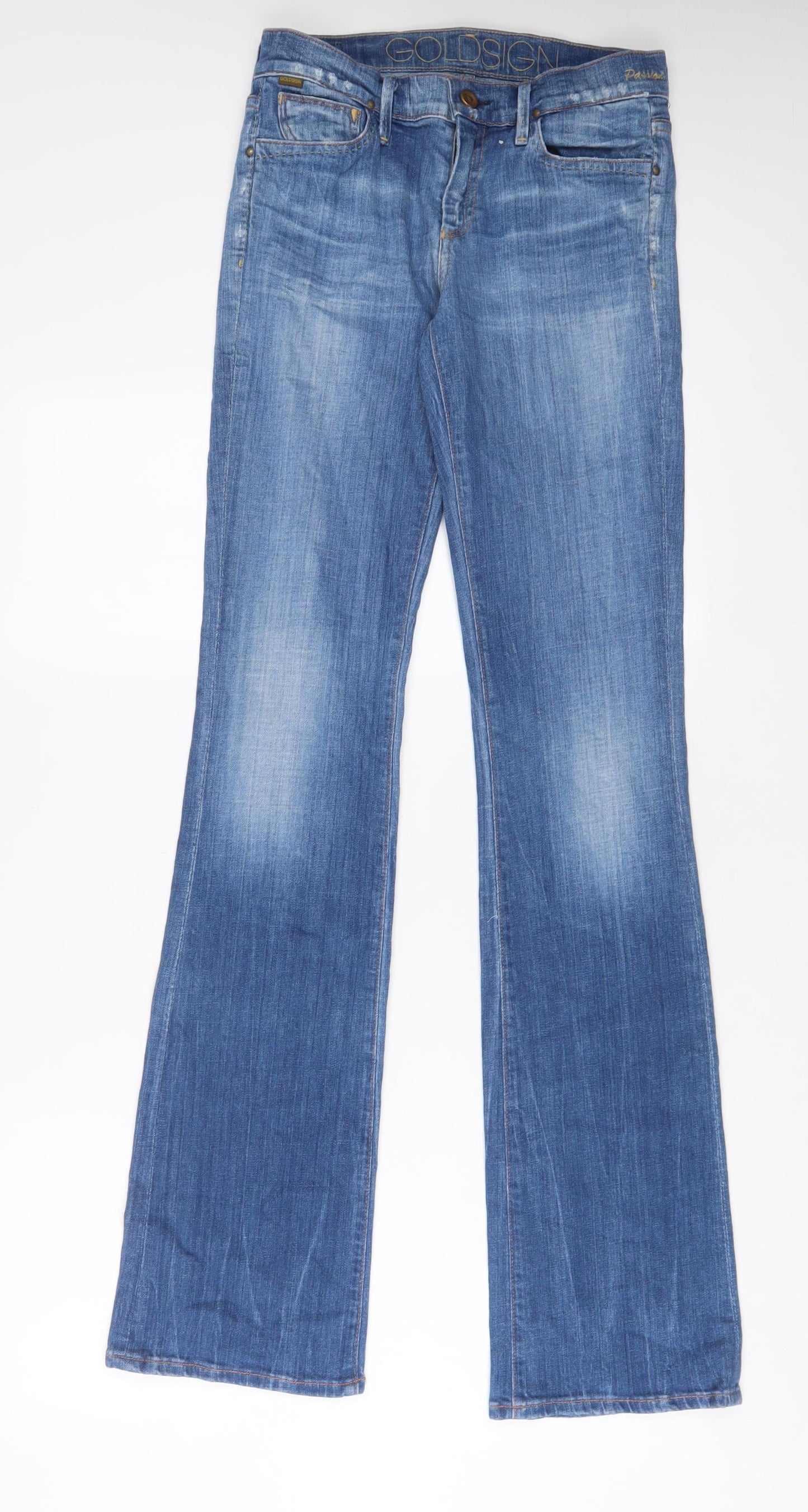 Gold Design Womens Blue Cotton Bootcut Jeans Size 28 in L35 in Regular Zip