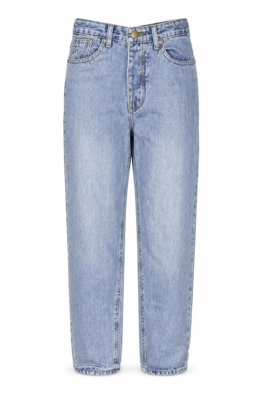 Front view of M.CC women’s blue cotton straight jeans, size UK 24, in, 23-inch leg regular button
