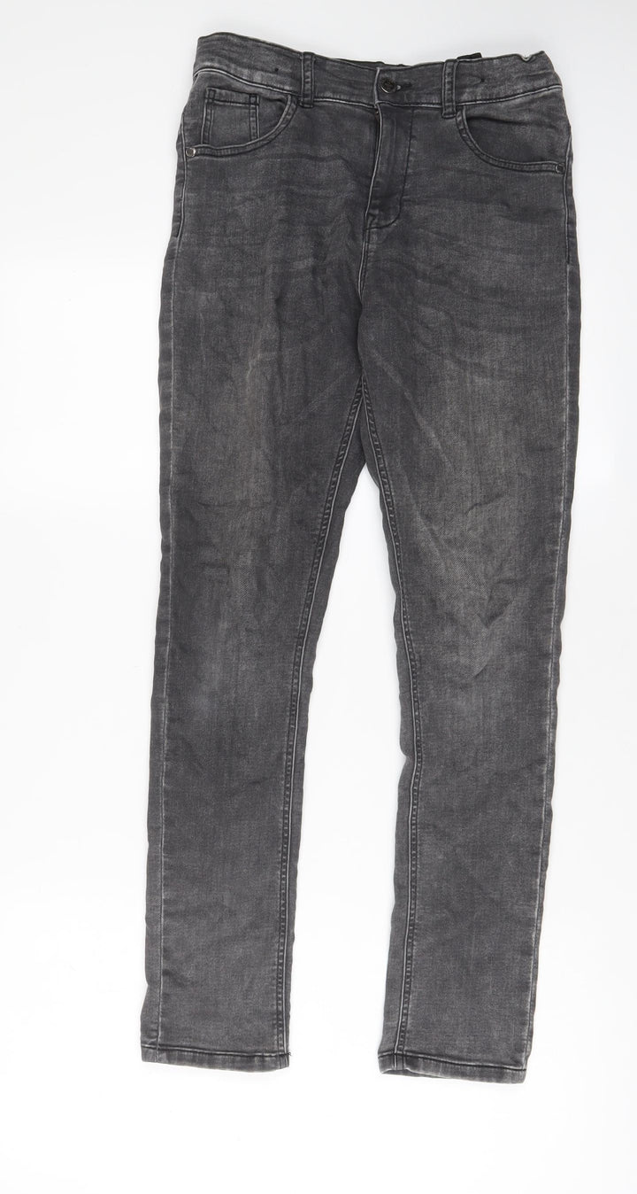 Marks and Spencer Girls Grey Cotton Skinny Jeans Size 12-13 Years L27 in Regular Zip