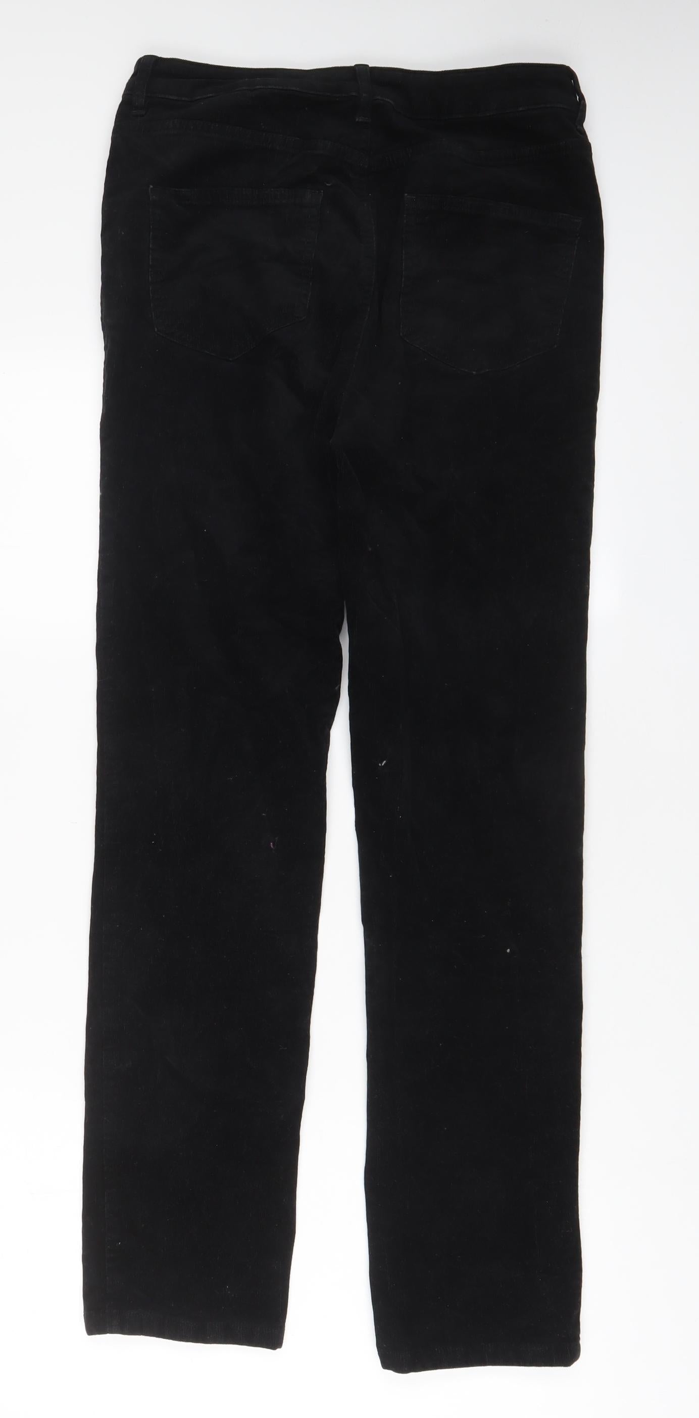 Marks and Spencer Womens Black Cotton Trousers Size 12 L30 in Regular Zip