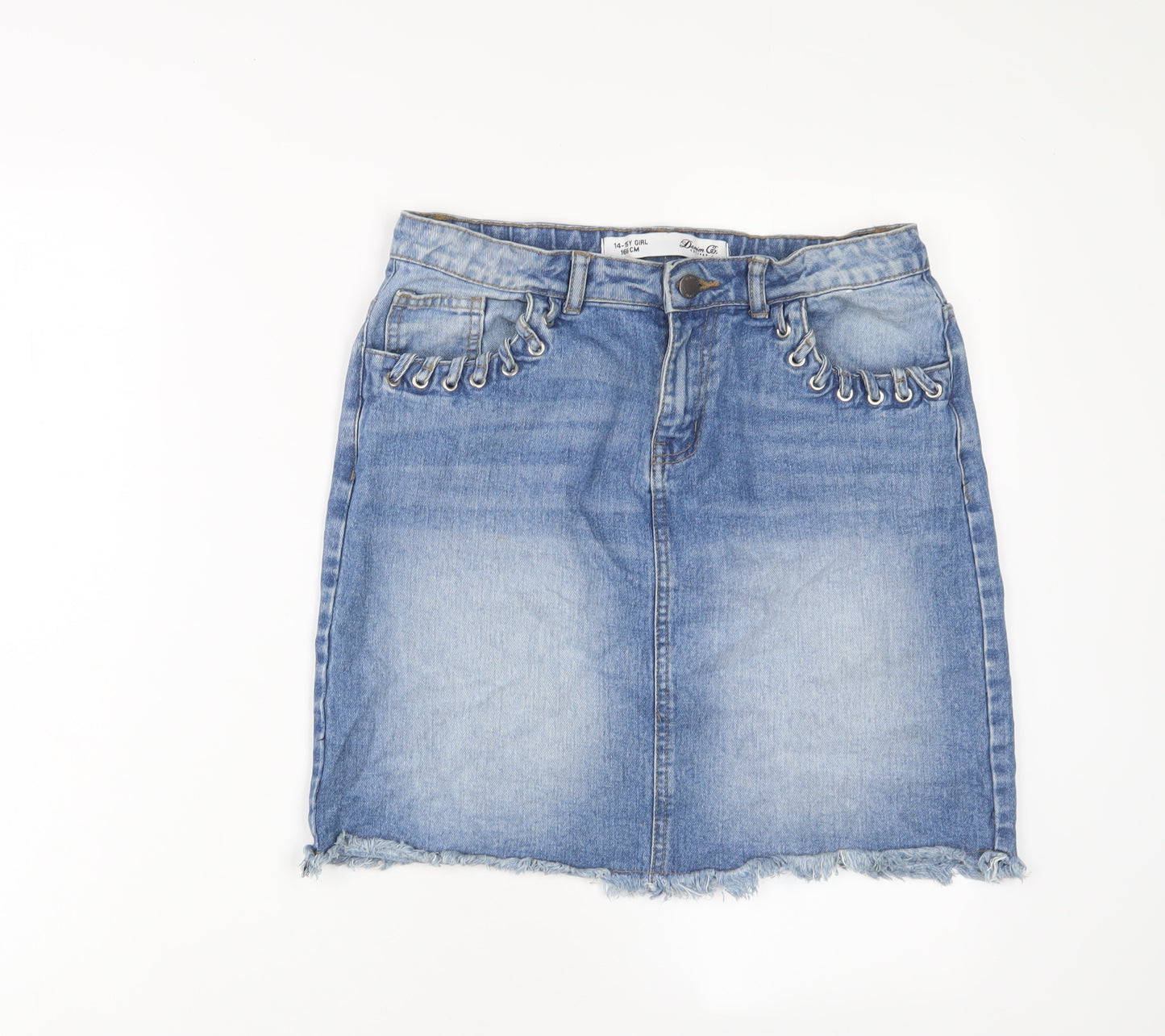 Denim & Co. Girls Blue Cotton A-Line Skirt Size 14-15 Years Regular Zip
