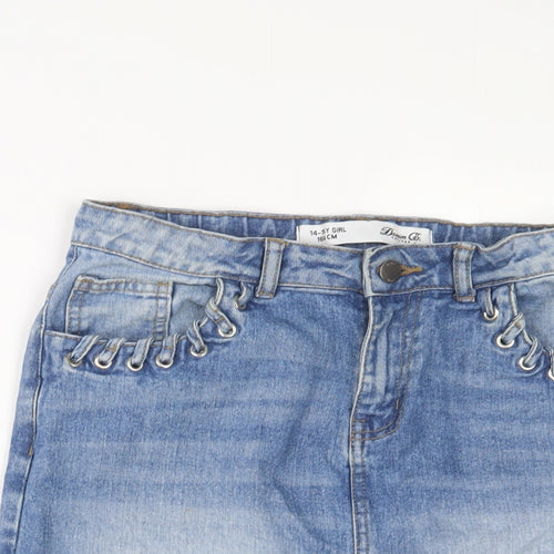 Denim & Co. Girls Blue Cotton A-Line Skirt Size 14-15 Years Regular Zip
