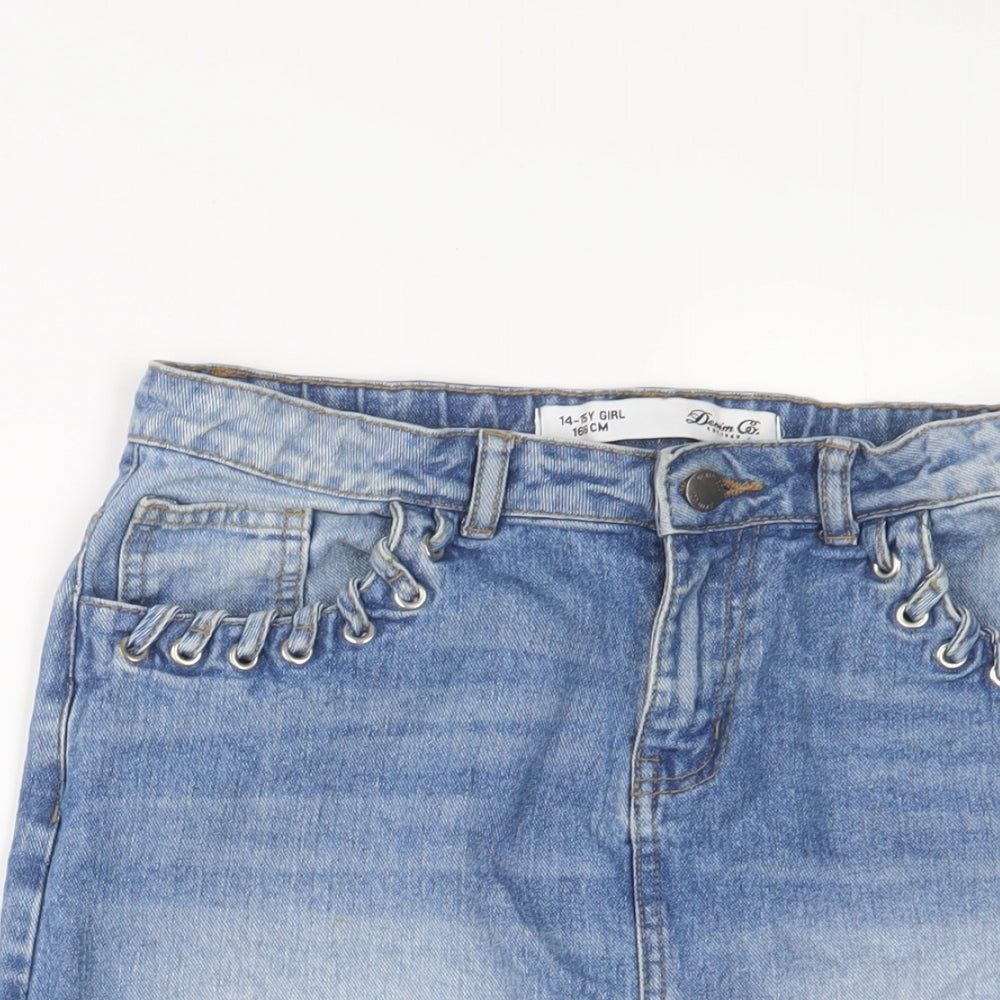 Denim & Co. Girls Blue Cotton A-Line Skirt Size 14-15 Years Regular Zip