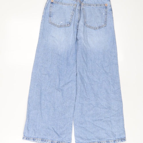 Zara Girls Blue Cotton Wide-Leg Jeans Size 9 Years L21 in Regular Zip - Adjustable waist
