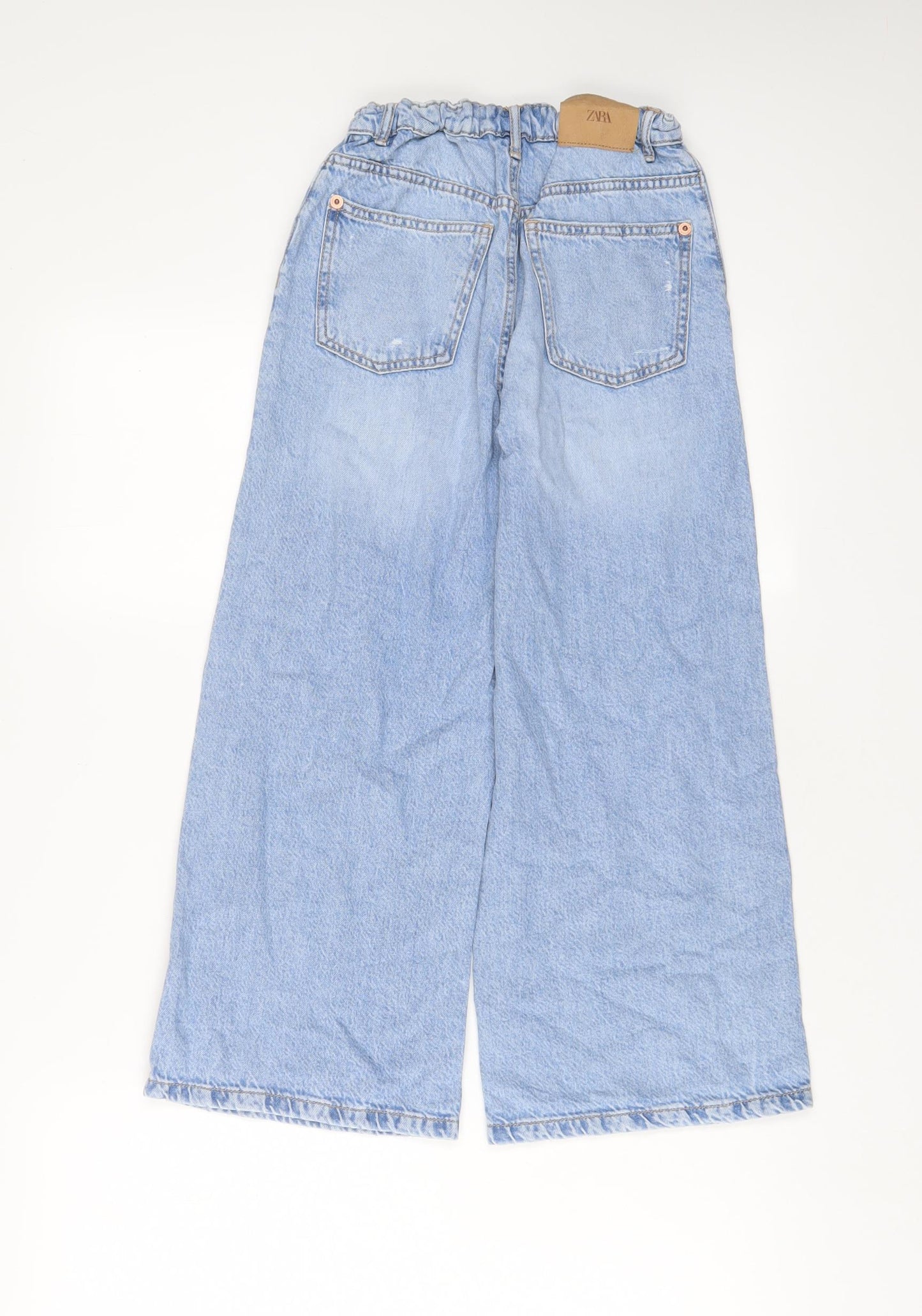 Zara Girls Blue Cotton Wide-Leg Jeans Size 9 Years L21 in Regular Zip - Adjustable waist