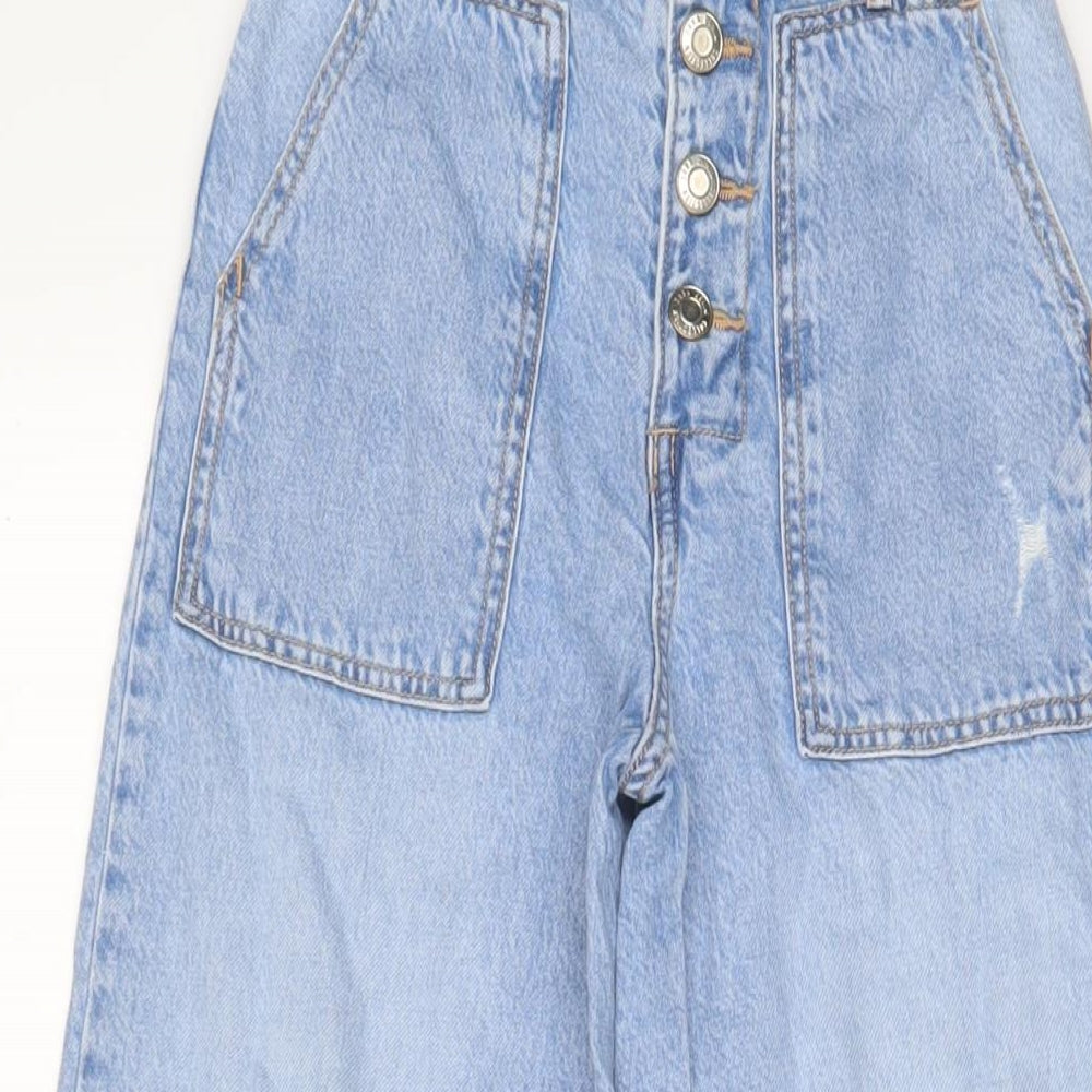 Zara Girls Blue Cotton Wide-Leg Jeans Size 9 Years L21 in Regular Zip - Adjustable waist