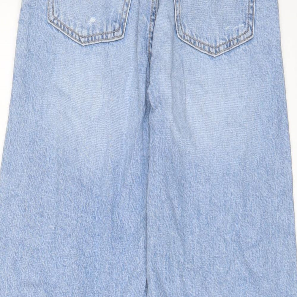 Zara Girls Blue Cotton Wide-Leg Jeans Size 9 Years L21 in Regular Zip - Adjustable waist