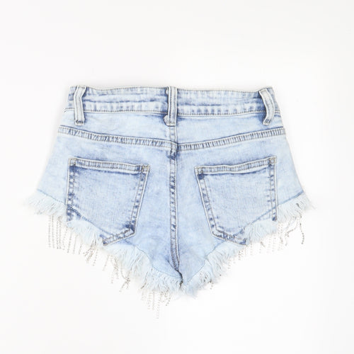 Realty Womens Blue Cotton Hot Pants Shorts Size XS Regular Zip - Tassles