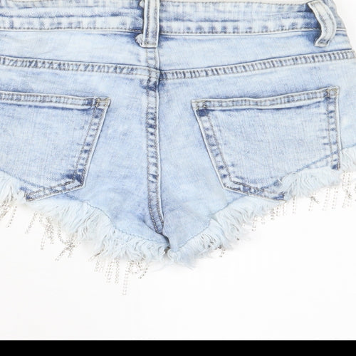 Realty Womens Blue Cotton Hot Pants Shorts Size XS Regular Zip - Tassles