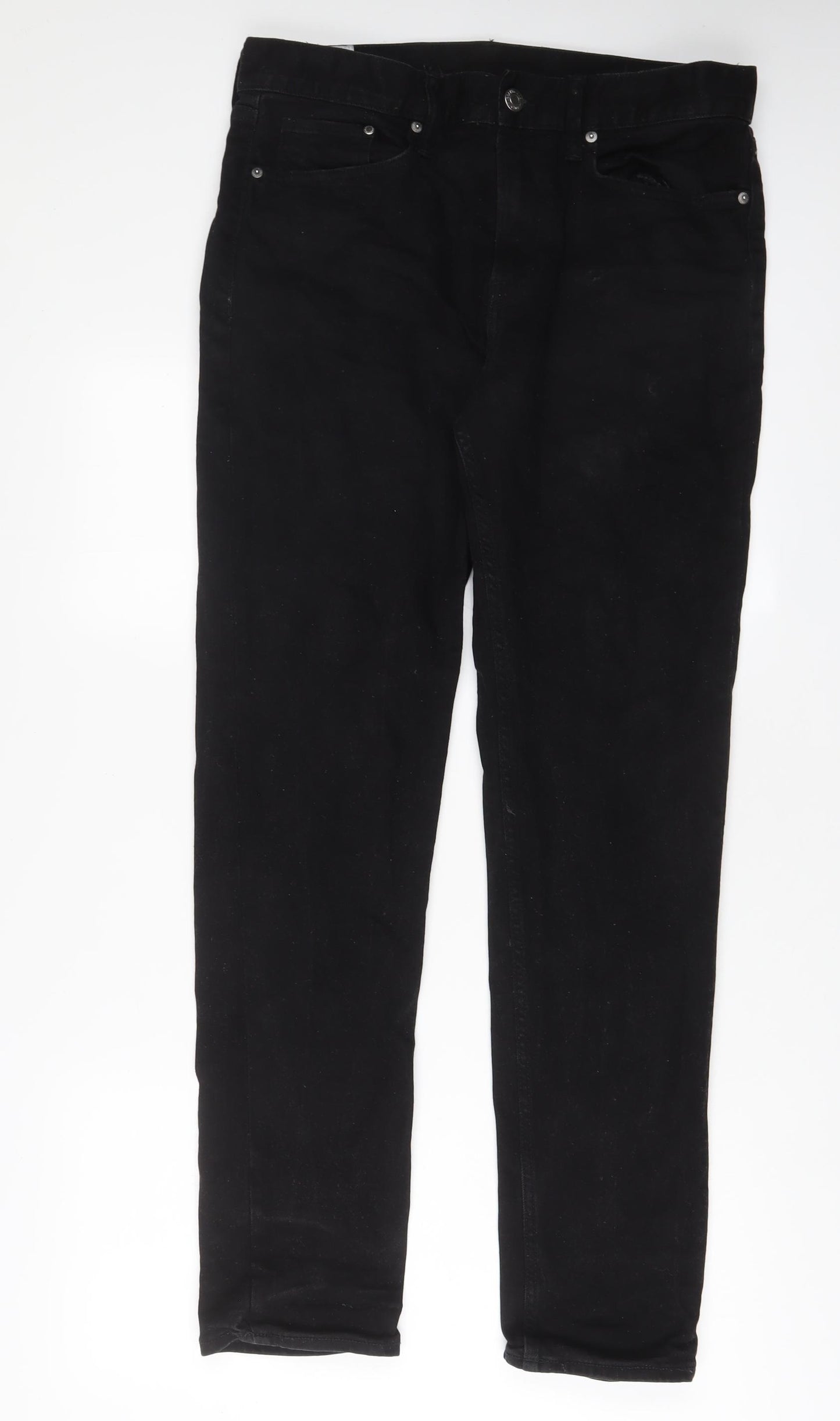 H&M Mens Black Cotton Straight Jeans Size 33 in L32 in Slim Zip