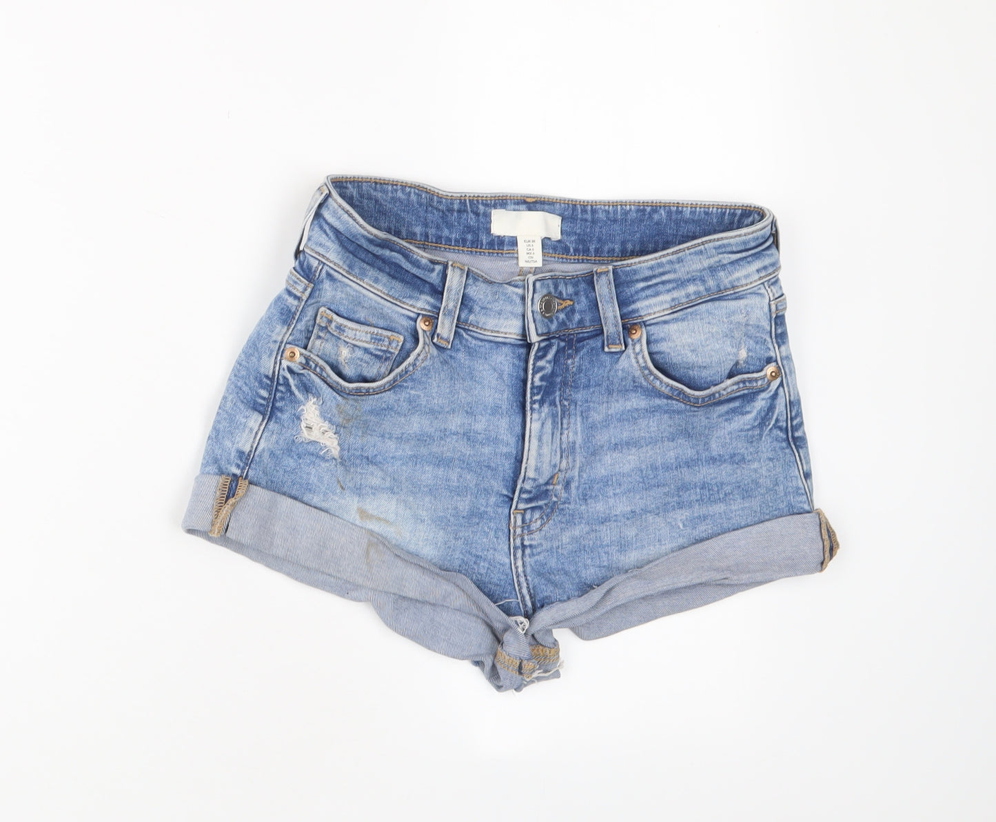 H&M Womens Blue Cotton Basic Shorts Size 10 Regular Zip