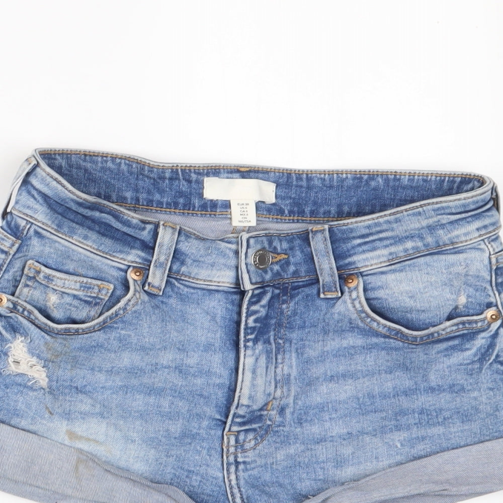 H&M Womens Blue Cotton Basic Shorts Size 10 Regular Zip