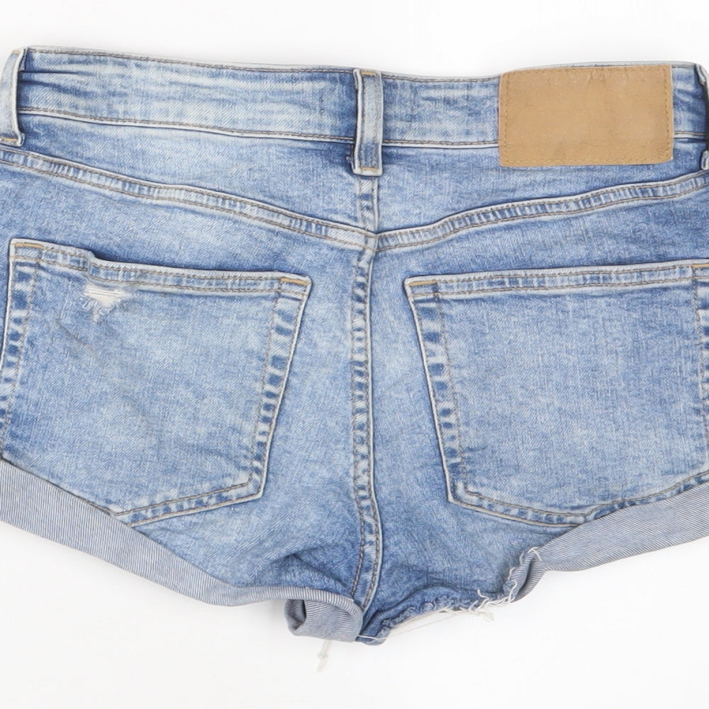 H&M Womens Blue Cotton Basic Shorts Size 10 Regular Zip