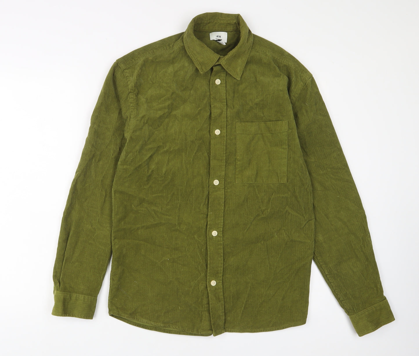 H&M Mens Green Cotton Button-Up Size XS Collared Button