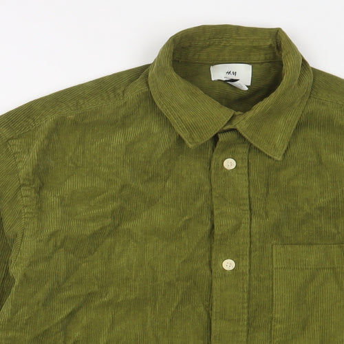 H&M Mens Green Cotton Button-Up Size XS Collared Button
