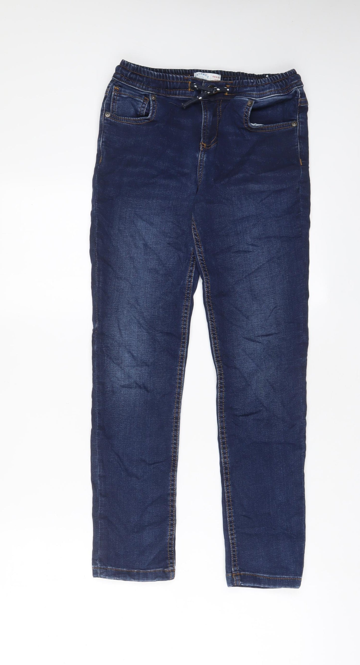 Fat Face Boys Blue Cotton Straight Jeans Size 11 Years L26 in Regular Drawstring