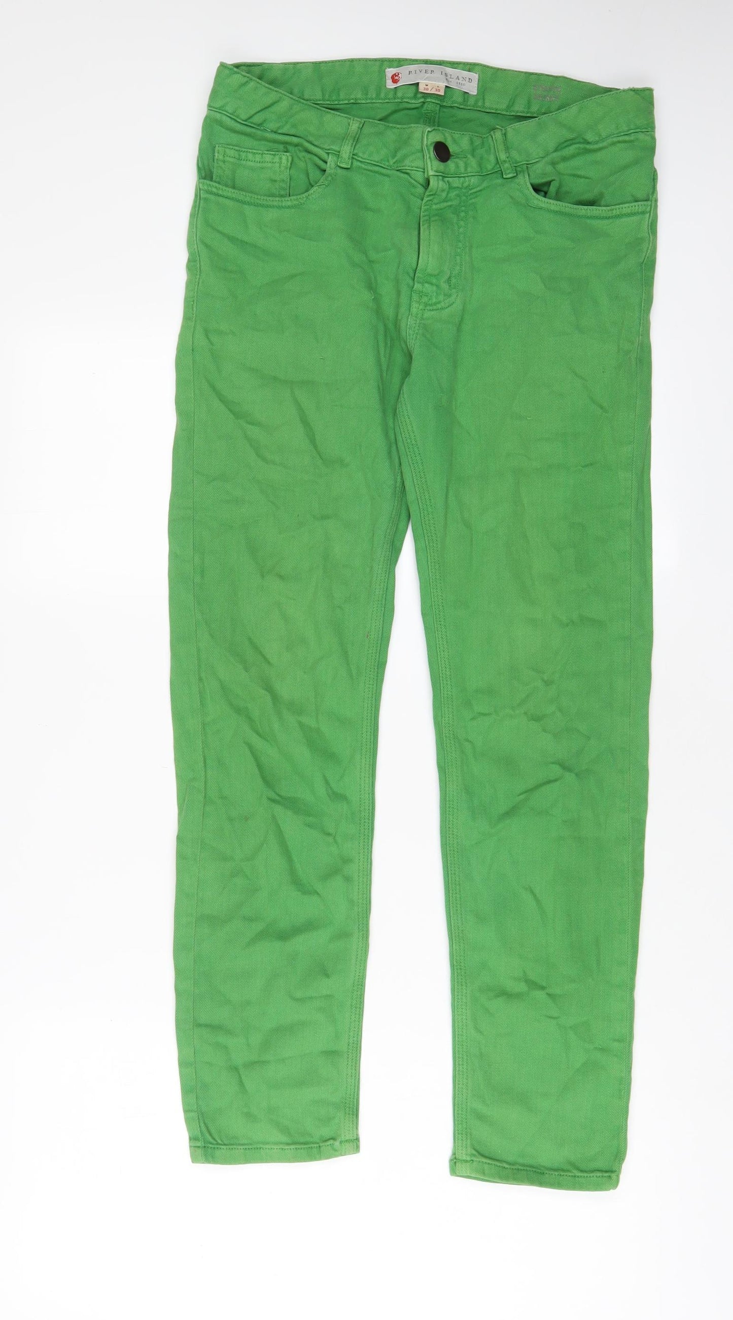 River Island Womens Green Cotton Straight Jeans Size 30 in L30 in Regular Zip