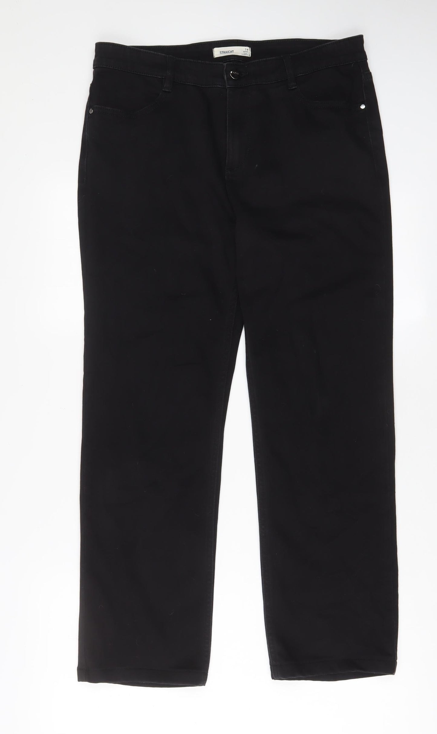 Marks and Spencer Womens Black Cotton Straight Jeans Size 14 L27 in Regular Zip