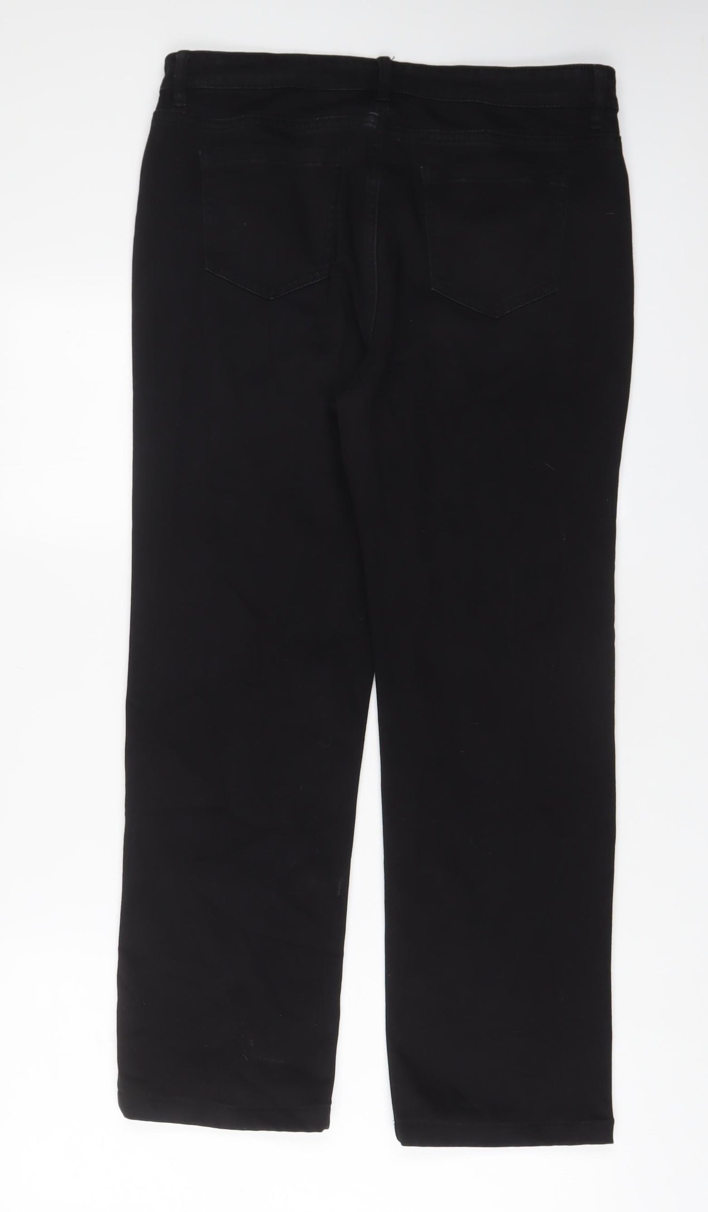 Marks and Spencer Womens Black Cotton Straight Jeans Size 14 L27 in Regular Zip