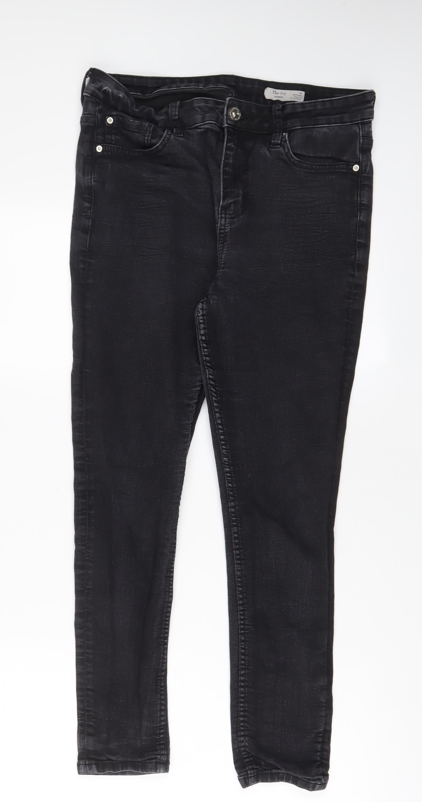 Marks and Spencer Womens Black Cotton Skinny Jeans Size 14 L27 in Regular Zip