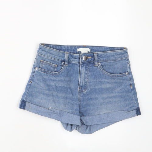 H&M Womens Blue Cotton Basic Shorts Size 4 Regular Zip