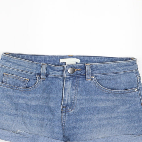 H&M Womens Blue Cotton Basic Shorts Size 4 Regular Zip