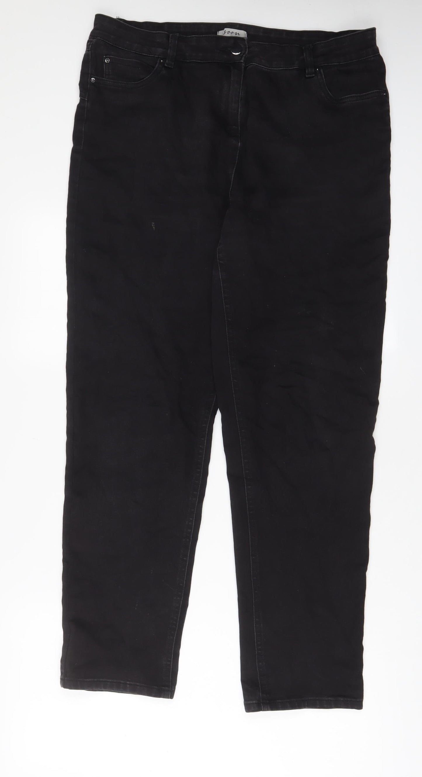 Matalan Womens Black Cotton Straight Jeans Size 16 L30 in Regular Zip