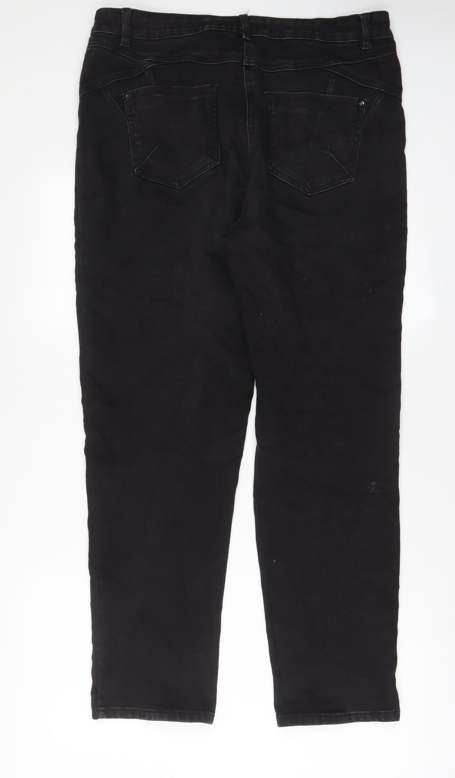 Matalan Womens Black Cotton Straight Jeans Size 16 L30 in Regular Zip