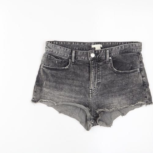 H&M Womens Grey Cotton Hot Pants Shorts Size 8 Regular Zip