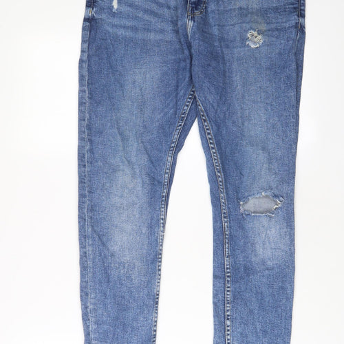 Bershka Womens Blue Cotton Skinny Jeans Size 32 in L29 in Regular Zip