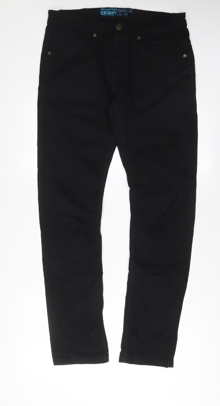 Easy Mens Black Cotton Skinny Jeans Size 32 in L32 in Regular Zip