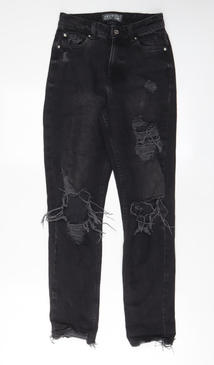 Denim & Co. Womens Black Cotton Straight Jeans Size 4 L28 in Regular Zip