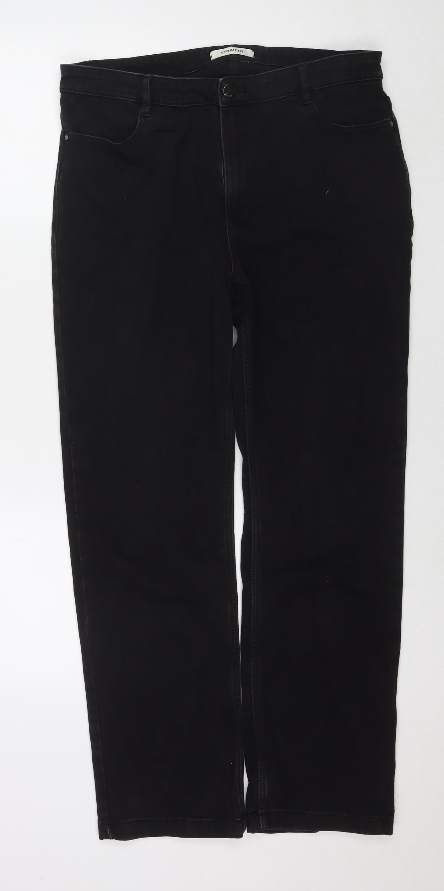 Marks and Spencer Womens Black Cotton Straight Jeans Size 16 L28 in Regular Zip