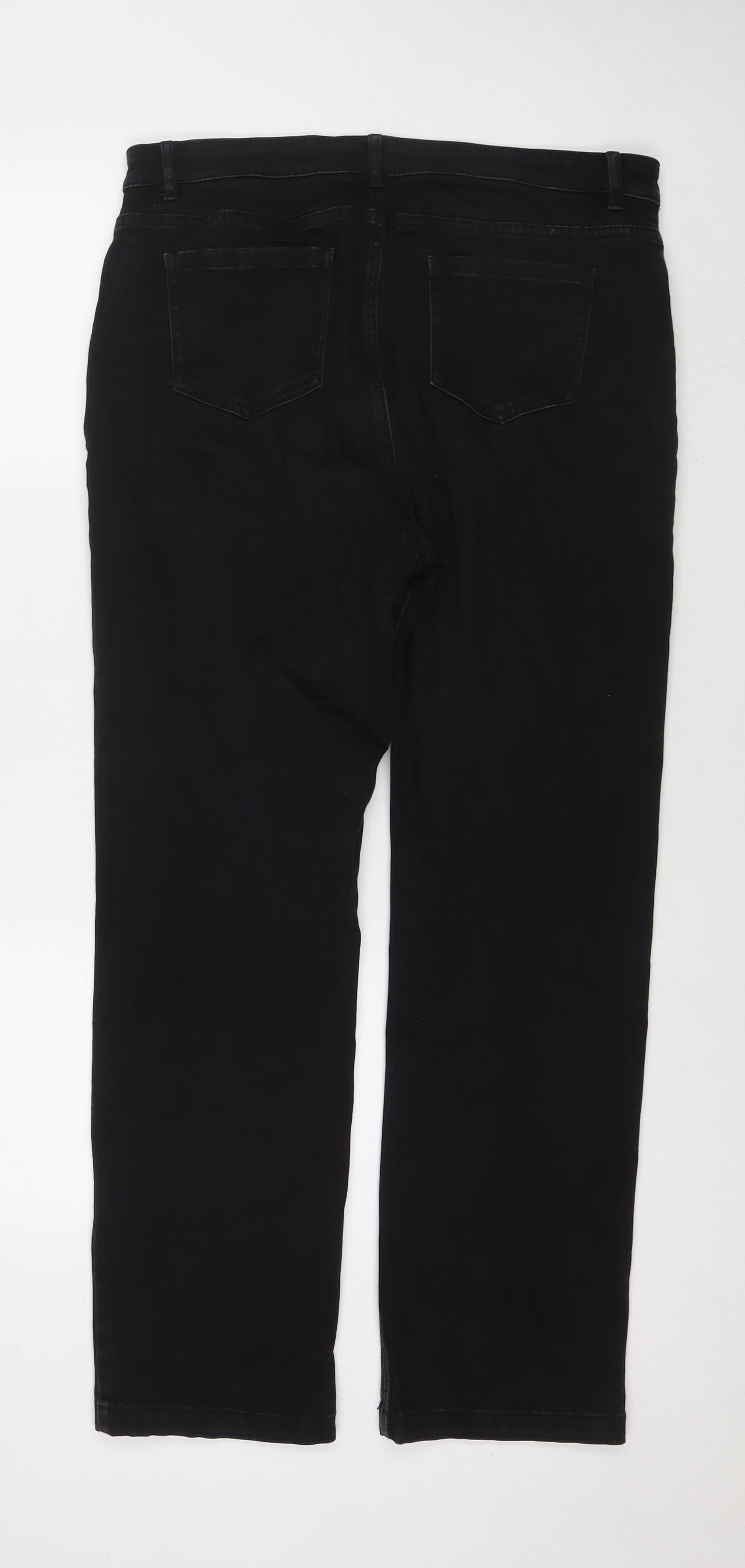 Marks and Spencer Womens Black Cotton Straight Jeans Size 16 L28 in Regular Zip