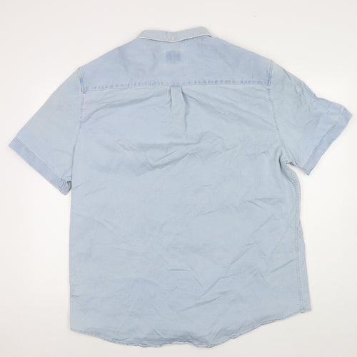 River Island Mens Blue Cotton Button-Up Size 2XL Collared Button