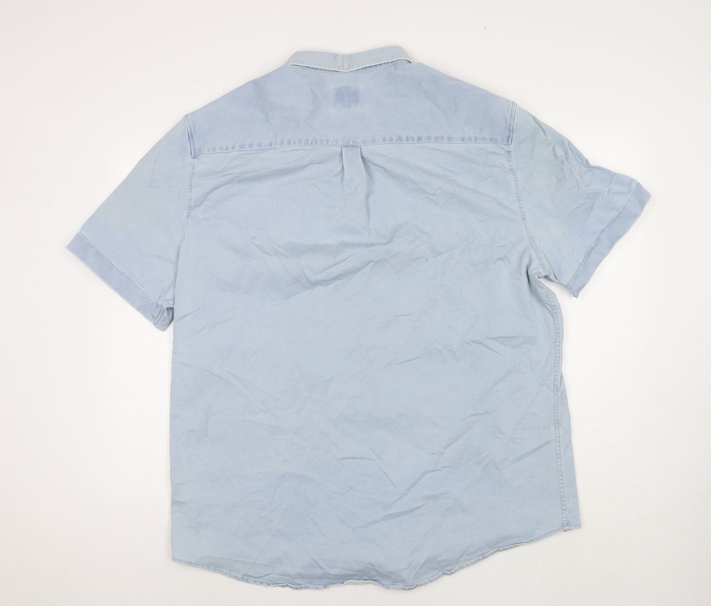 River Island Mens Blue Cotton Button-Up Size 2XL Collared Button