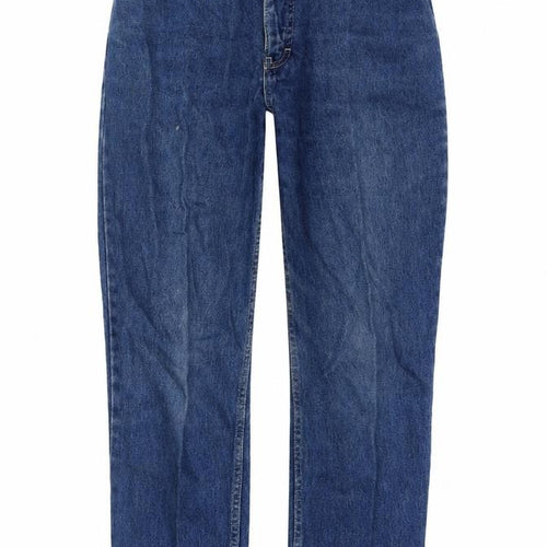 St Michael Womens Blue Cotton Straight Jeans Size 12 L27 in Regular Zip